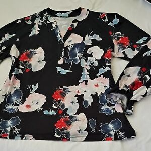 Floral Black Long Sleeve Blouse